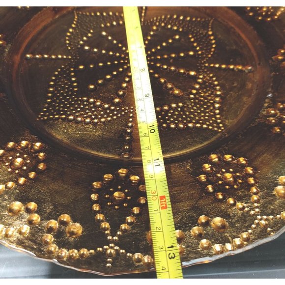 13" Decorative Gold Tone Mandala Hand Painted Art Glass Plate Three Hands Turkey - Picture 8 of 11